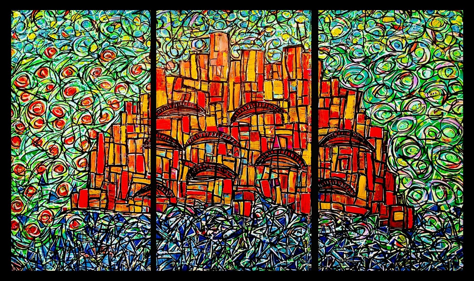 FENÊTRE IX --
275 x 460 cm / 108 x 180 in) -- triptyque -- 2026